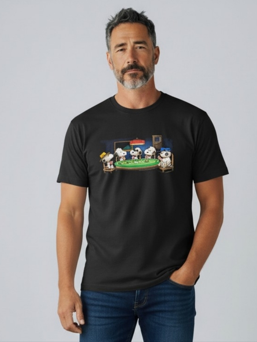 Vintage Peanuts Snoopy Poker Graphic T-Shirt Black 2XL F377